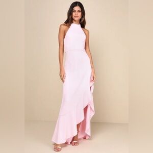 Majestic Perfection Light Pink Ruffled Halter Maxi Dress